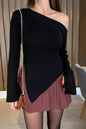 Asymmetric Hem Single Shoulder Sweater